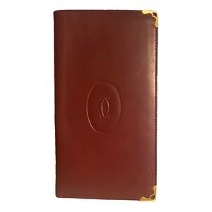 Cartier Must de Burgundy Bordeaux Leather Long Bifold Checkbook Card Wallet